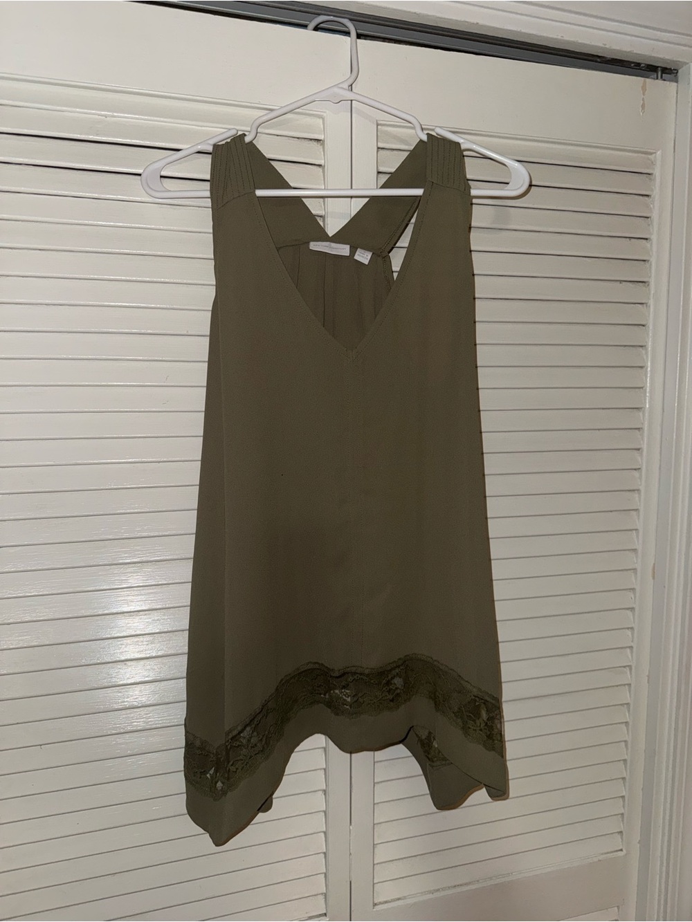 New York & Company Olive Lace-Hem V-Neck Camisole Tank